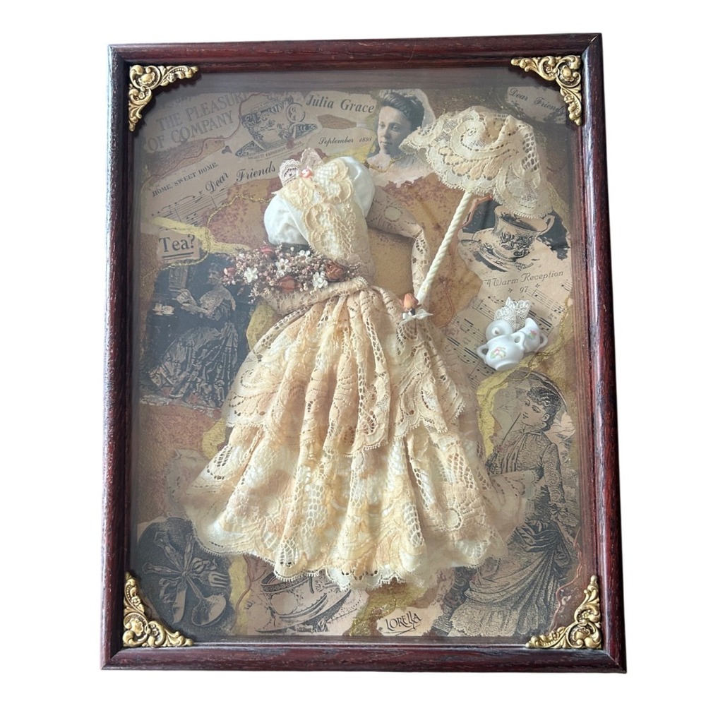 Vintage Lorella Collections Victorian Shadow Box Art Signed Certificate 12X15